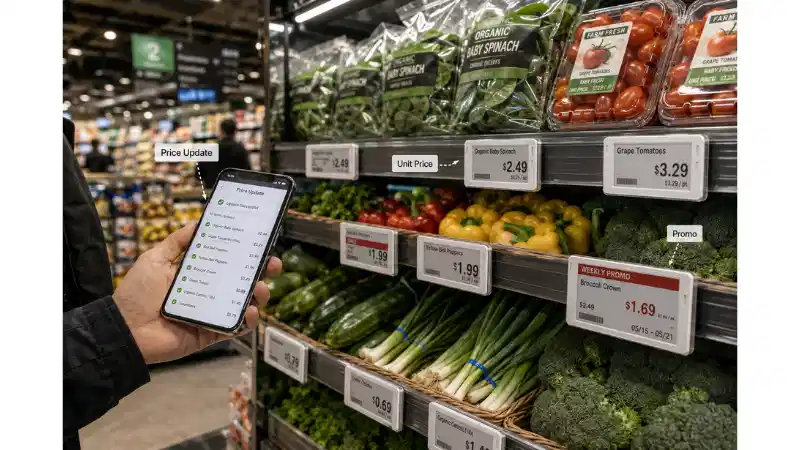Electronic shelf labels illustrating price-driving hardware and configuration differences