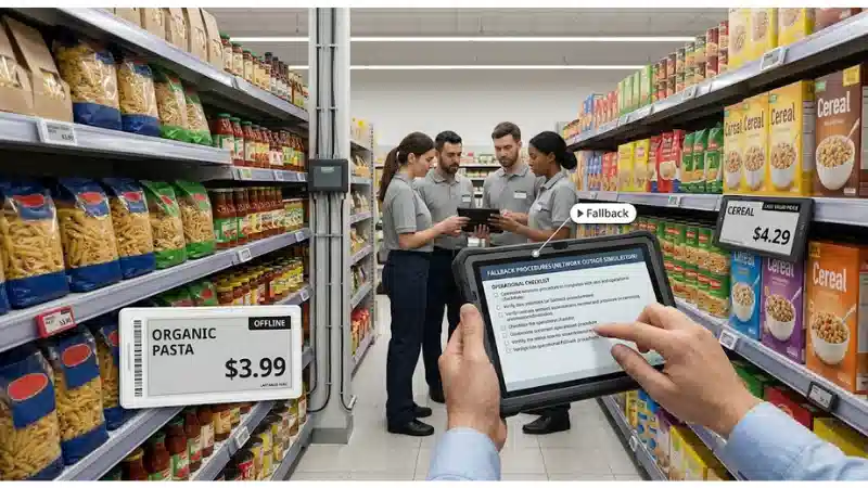 Electronic shelf labels illustrating mounting hardware selection and mechanical fit