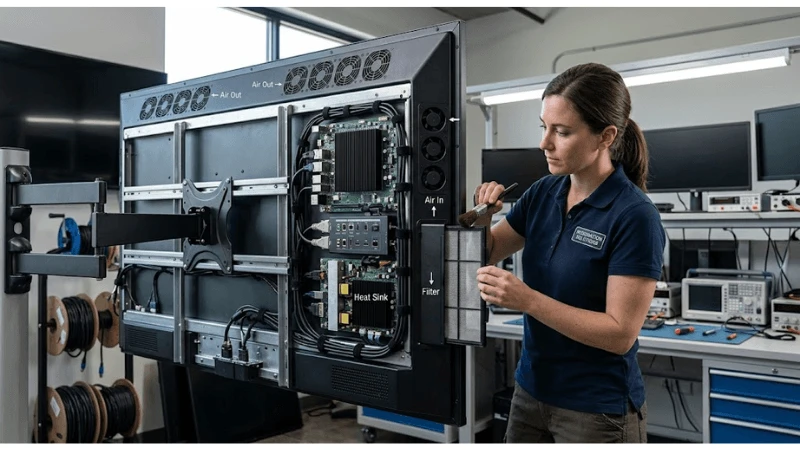 Technical commercial LCD setup for thermal path, airflow and dust management Technical commercial LCD setup for thermal path, airflow and dust management