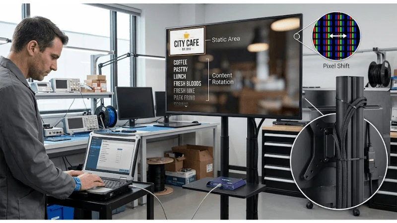 Technical commercial LCD setup for image-retention prevention practices