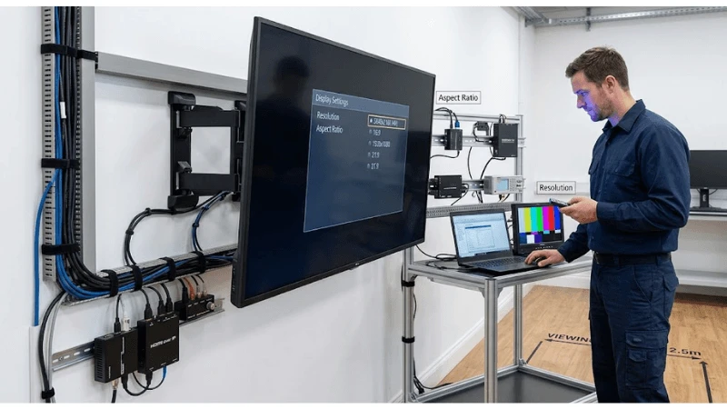 Technical commercial LCD setup for aspect-ratio and resolution selection