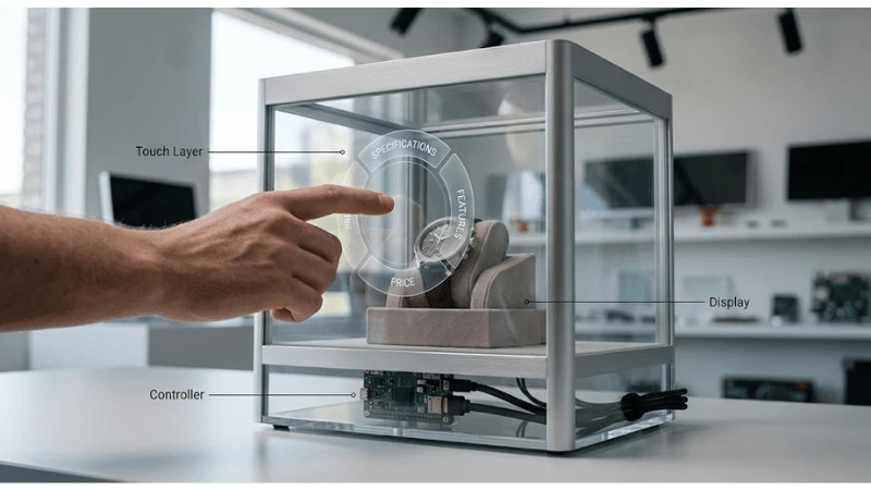 Technical transparent LCD setup for touch sensor selection and integration