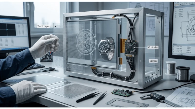 Transparent LCD showcase illustrating cabinet thermal protection