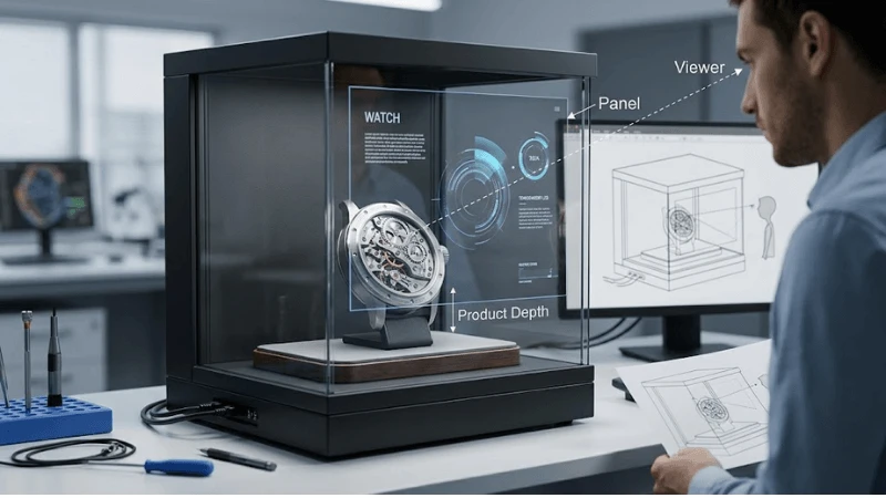 Technical transparent LCD setup for media player and CMS workflow