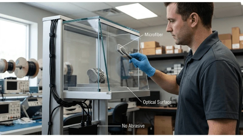 Transparent LCD showcase illustrating shipping, handling and installation protection Transparent LCD showcase illustrating shipping, handling and installation protection