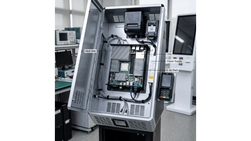 Self-service kiosk illustrating payment hardware and PCI-scope boundaries