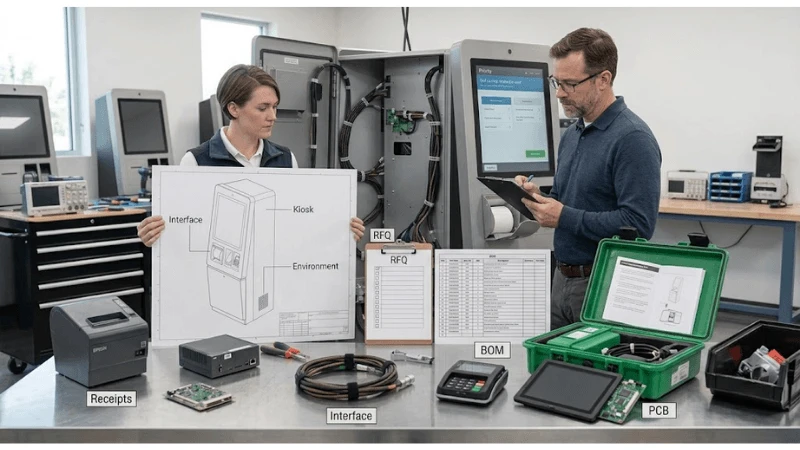 Technical self-service kiosk setup for storage endurance and serviceability