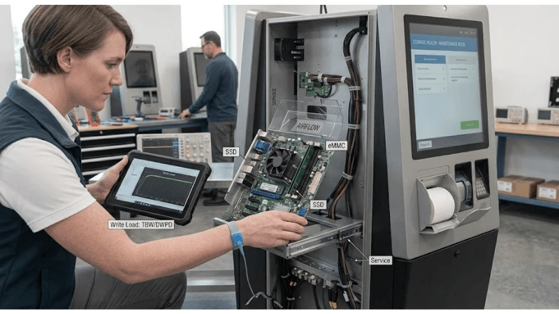 Technical self-service kiosk setup for ESD paths and protective grounding