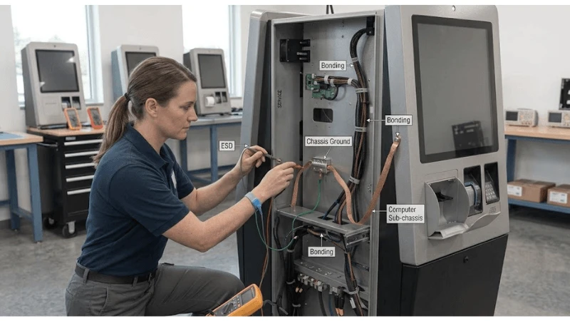 Technical self-service kiosk setup for kiosk thermal design and heat paths Technical self-service kiosk setup for kiosk thermal design and heat paths