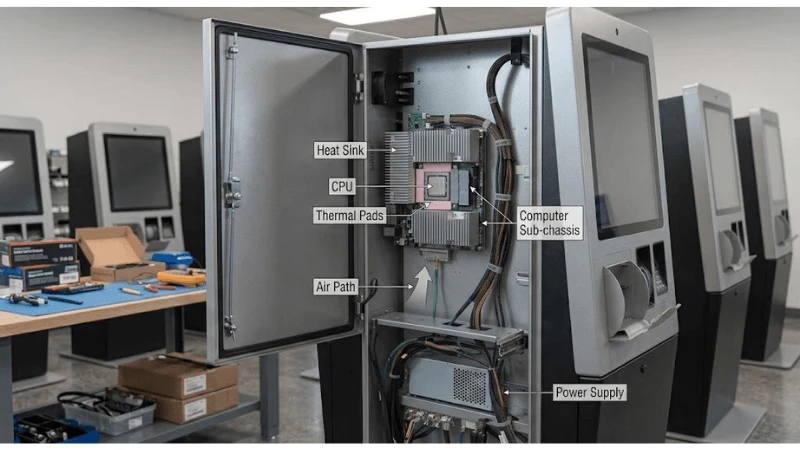Technical self-service kiosk setup for service-door tamper detection