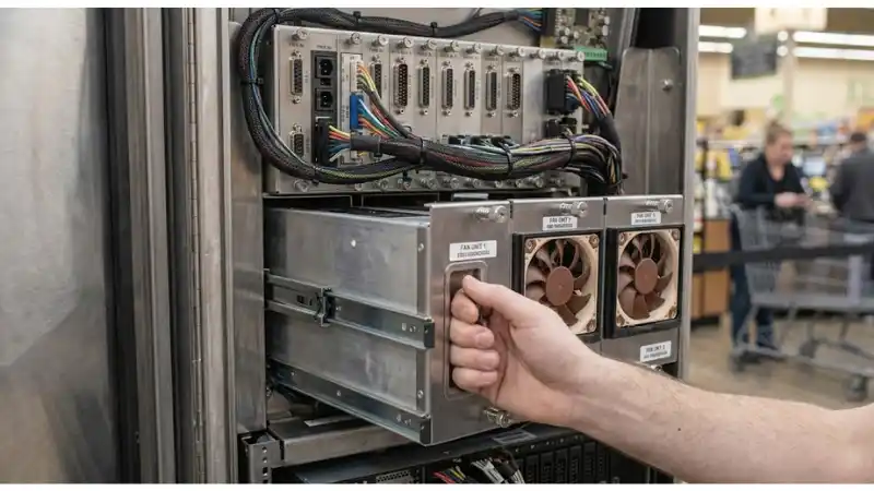 Technical detail for kiosk audio design showing the installed hardware and service interfaces