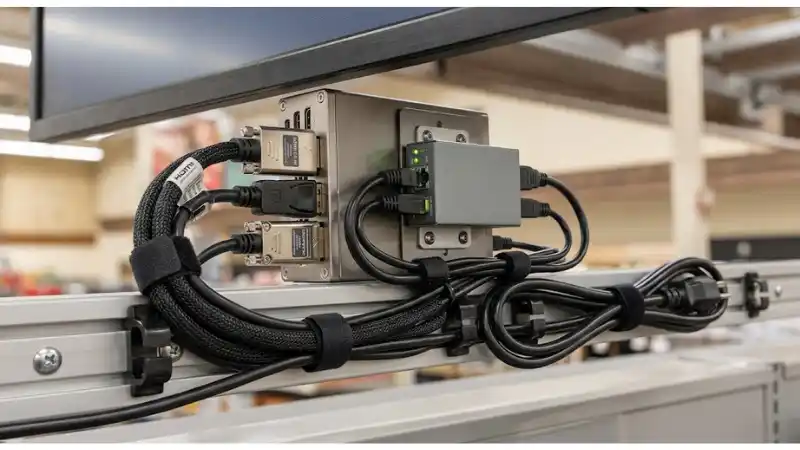 Technical detail for bar LCD power distribution showing the installed hardware and service interfaces Technical detail for bar LCD power distribution showing the installed hardware and service interfaces