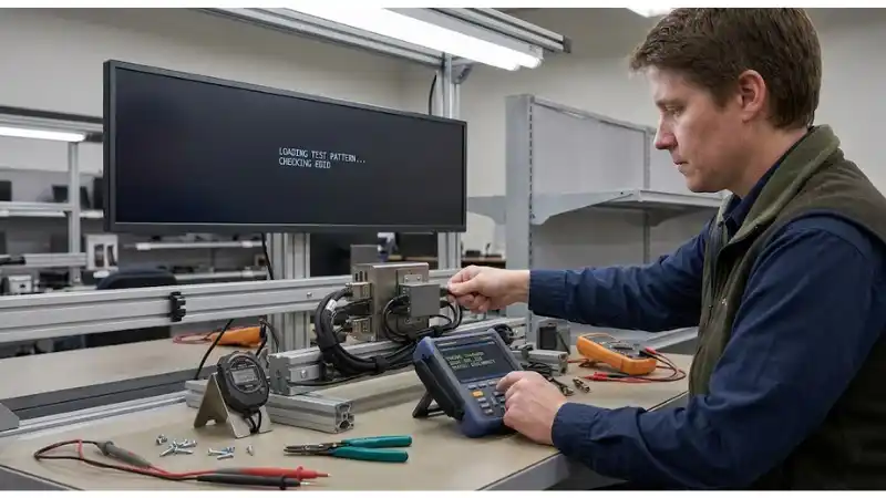 Acceptance testing for bar LCD power distribution in a professional engineering workflow