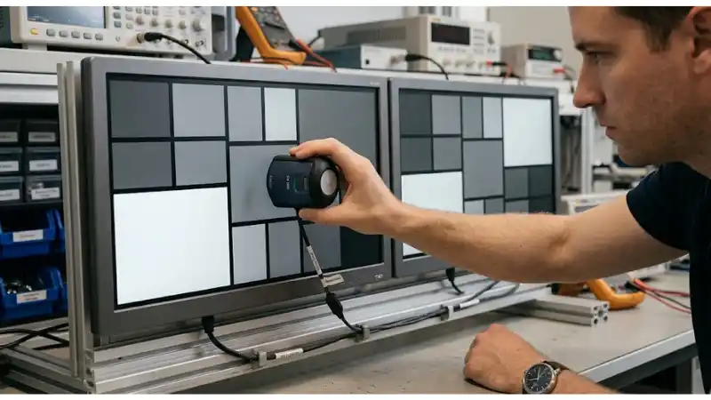 Technical detail for commercial LCD automatic brightness control showing the installed hardware and service interfaces Technical detail for commercial LCD automatic brightness control showing the installed hardware and service interfaces