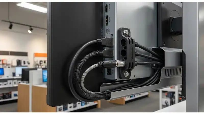  Technical detail for commercial LCD connector retention showing the installed hardware and service interfaces