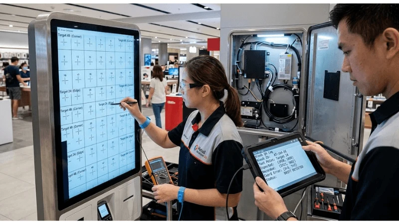 Acceptance testing for kiosk touchscreen calibration drift
