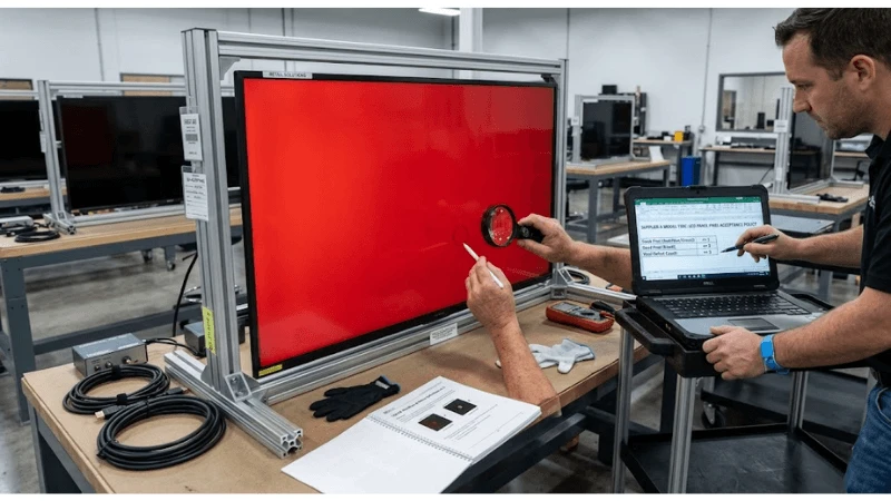 Acceptance testing for commercial LCD pixel defect acceptance