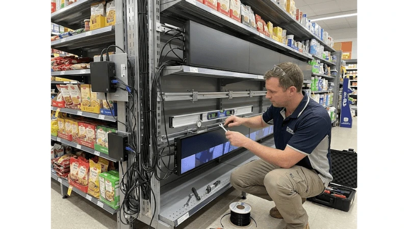 bar LCD mechanical alignment in a production-equivalent retail installation bar LCD mechanical alignment in a production-equivalent retail installation