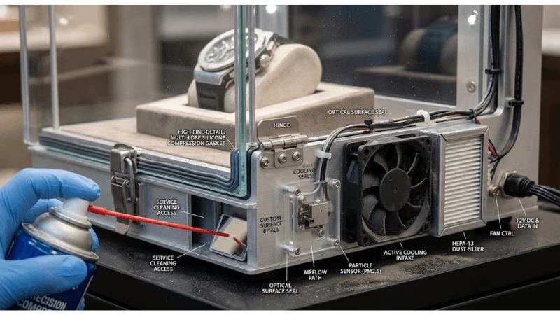 Technical detail showing enclosure leakage paths and intake/exhaust airflow if active cooling is used Technical detail showing enclosure leakage paths and intake/exhaust airflow if active cooling is used