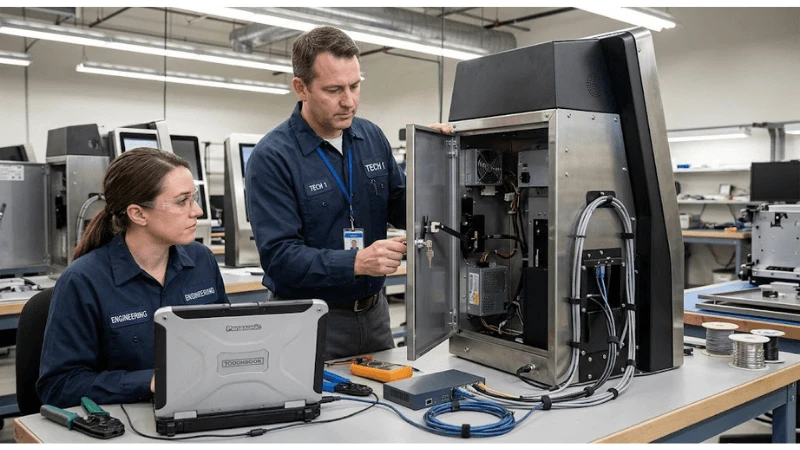 Acceptance testing for kiosk cabinet door interlock tamper monitoring on production-equivalent equipment Acceptance testing for kiosk cabinet door interlock tamper monitoring on production-equivalent equipment
