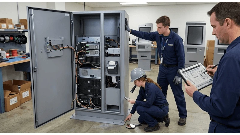 Acceptance testing for kiosk tip over stability floor anchoring on production-equivalent equipment Acceptance testing for kiosk tip over stability floor anchoring on production-equivalent equipment