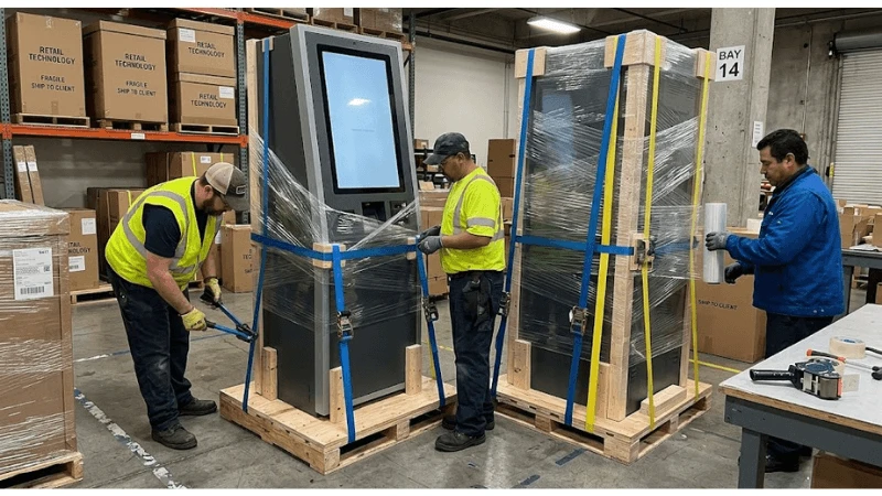 kiosk shipping packaging qualification in a realistic commercial installation
