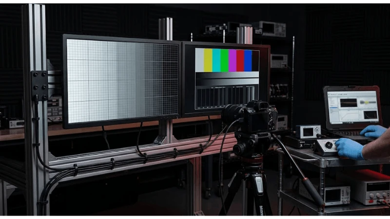 Acceptance testing for commercial LCD black uniformity edge light leakage on production-equivalent equipment Acceptance testing for commercial LCD black uniformity edge light leakage on production-equivalent equipment