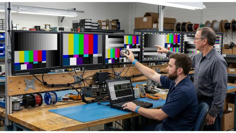 Acceptance testing for commercial LCD RGB range color space mismatch on production-equivalent equipment