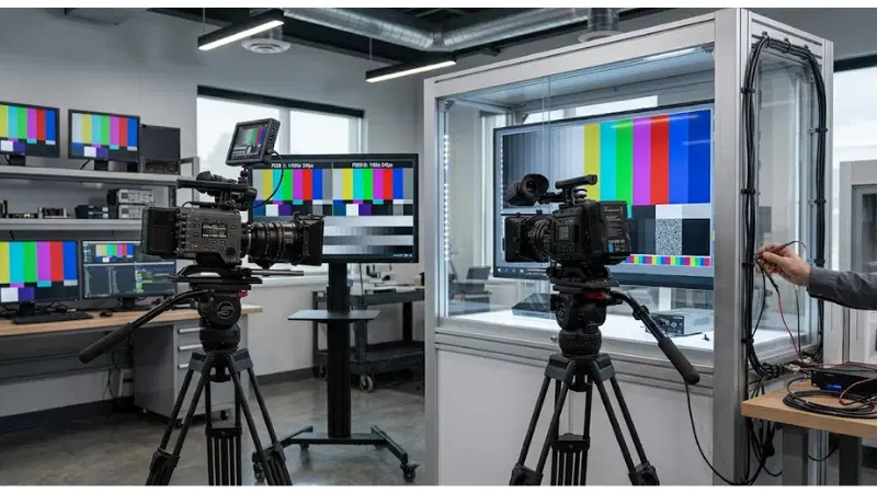 Acceptance testing for transparent LCD photography camera moire on production-equivalent equipment