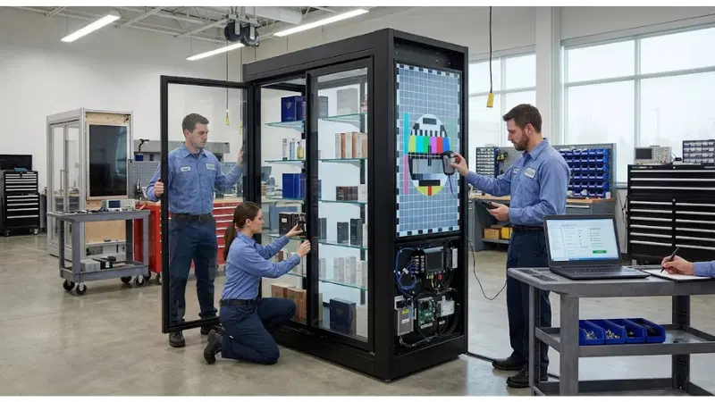 Acceptance testing for transparent LCD cabinet deflection optical alignment on production-equivalent equipment Acceptance testing for transparent LCD cabinet deflection optical alignment on production-equivalent equipment